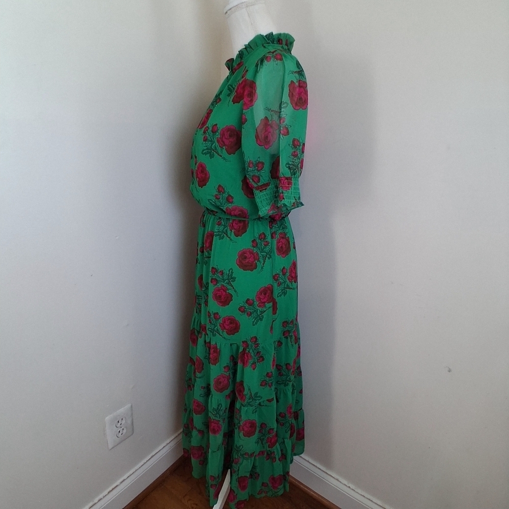 Betsey Johnson Green Maxi Dress with Red Floral Print - Picture 5 of 12